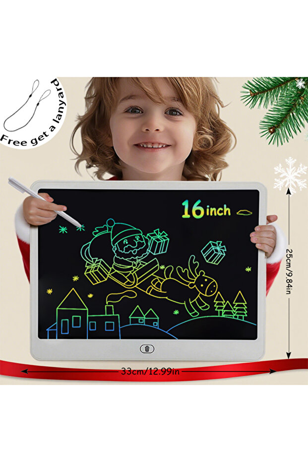 لوح كتابة إلكتروني أبيض مقاس 16 بوصة، لوحة رسم ملونة كبيرة قابلة للمسح مع شاشة LCD