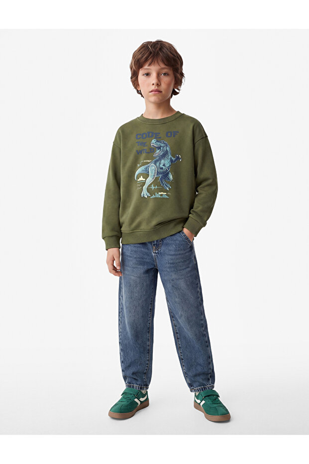 Dinosaur Printed Crew Neck Long Sleeve Oversize Sweatshirt