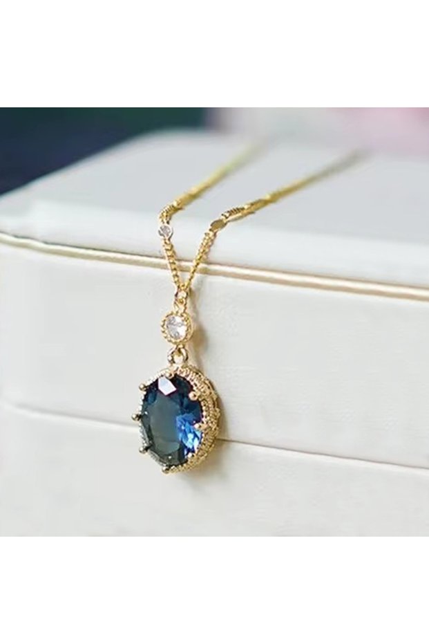 XL1395 Huitan Simple and Elegant Oval Blue Stone Pendant Necklace Gorgeous Wedding Bridal Accessorie