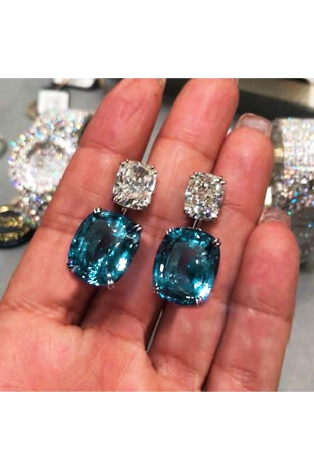 E1280 Huitan Blue/White Cubic Zirconia Dangle Earrings Brilliant Women's Accessories Silver Color Lu