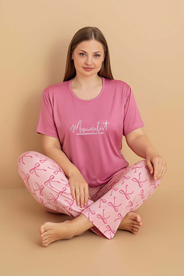 Ribbon Patterned Plus Size Pajama Set
