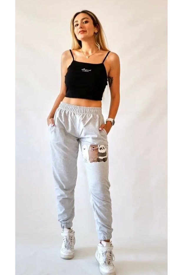 New Season Pandan's Friends Printed 2-Yarn Summer Double Pocket Women's Sweatpants