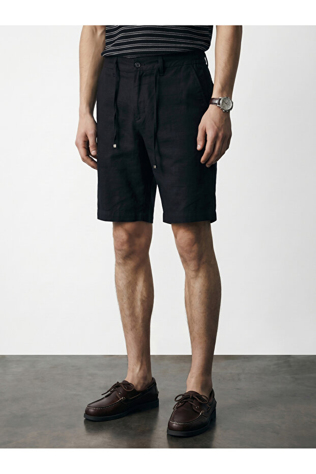 Bequeme Basic-Shorts aus Leinen mit elastischem Bund - 1