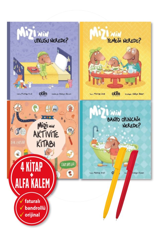 Alfa Kalem+</DNTCTMS> ( Mehtap Arat) Where Is Mizi's Sleep?+Bath Toy+Activity Book+Dinner 4 Books