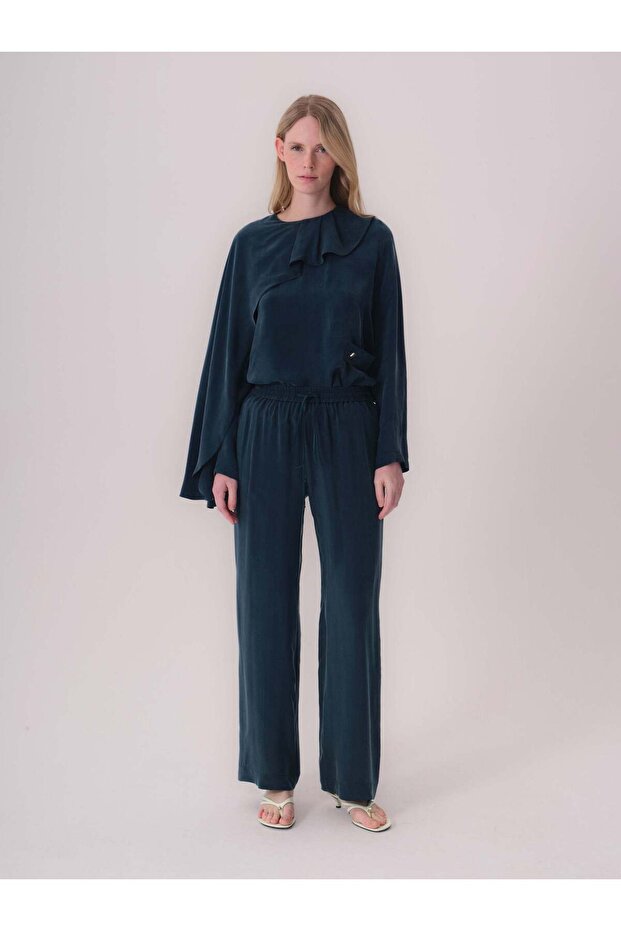 Elasticized Petrol Color Trousers