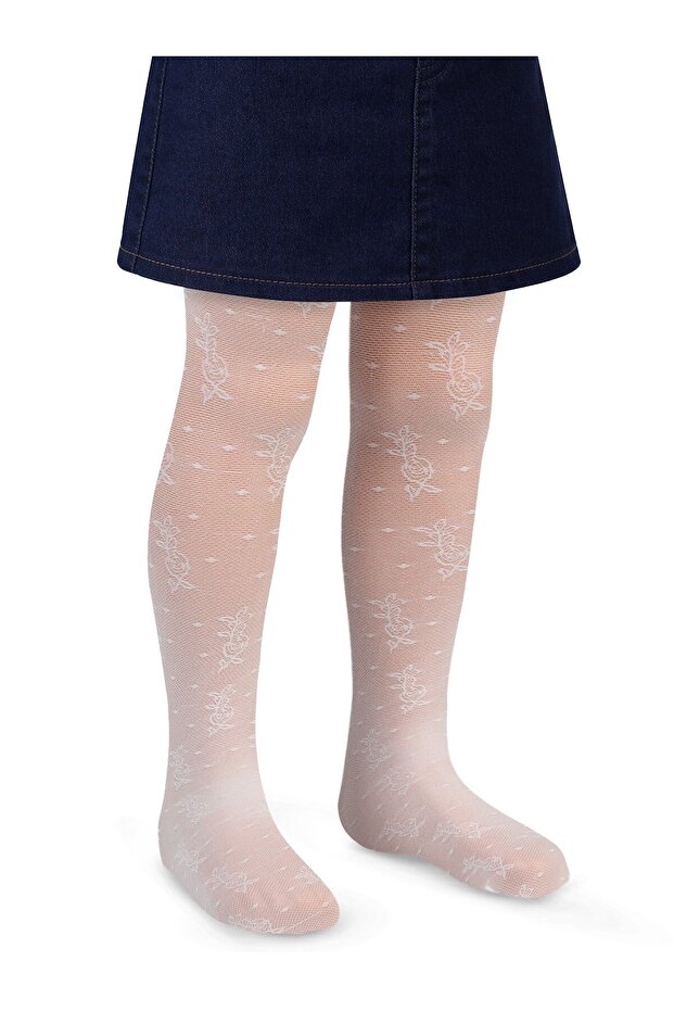 Likosi Thin Patterned Girls' Pantyhose 2-14 Years - Beige