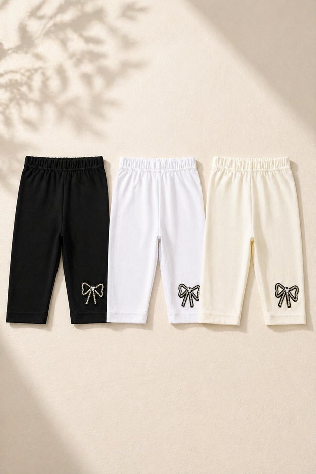 Girls' Triple Leggings Set Casual Girls' Capri Leggings Bow Detail Cotton Underwear 1-8 Years 3 Pieces