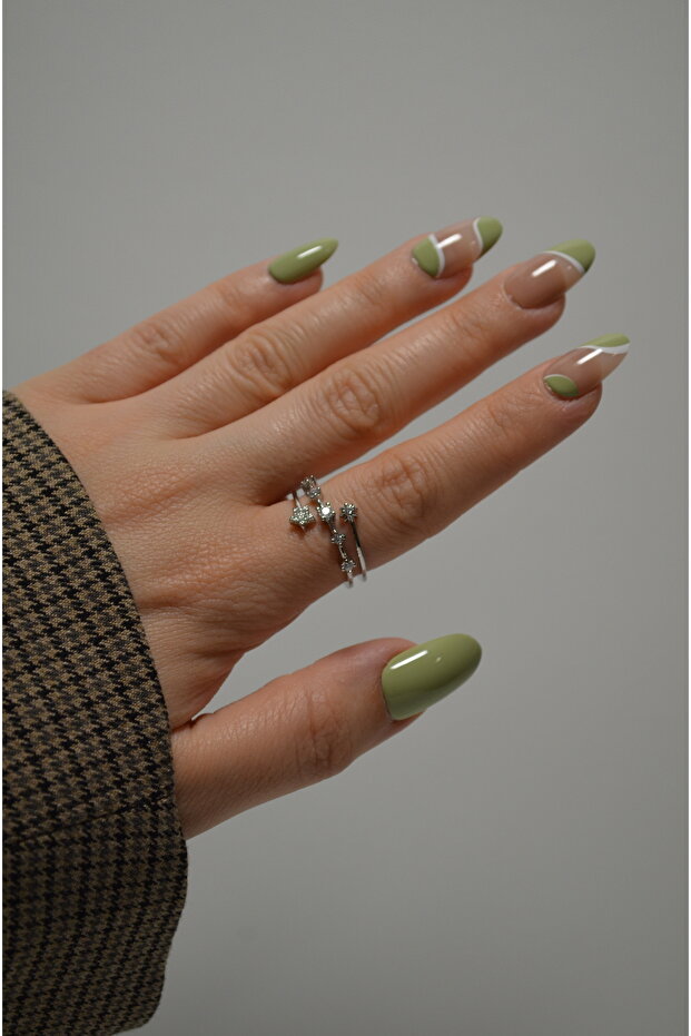 Star Detailed Spiral Silver Steel Ring
