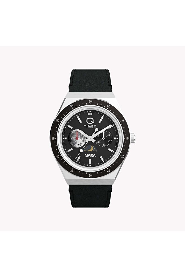 Men's Silver Stainless Steel, Black Leather | TW2Y56800