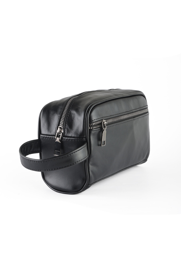 Genuine Leather Black Men's Handbag - Travel Bag - Cosmetic Bag - Shaving Bag