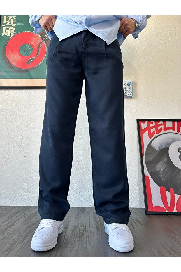 Vintage Washed Pleated Baggy Fabric Trousers