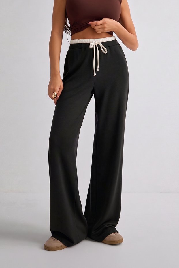 Belt Detailed High Waist Wide Leg Comfortable Casual Stylish Women's Sweatpants