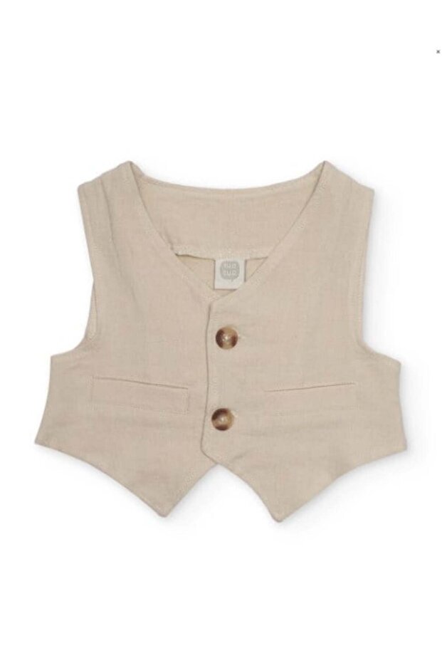 Boy's Linen Look V-Neck Buttoned Vest 2-8 Years Beige
