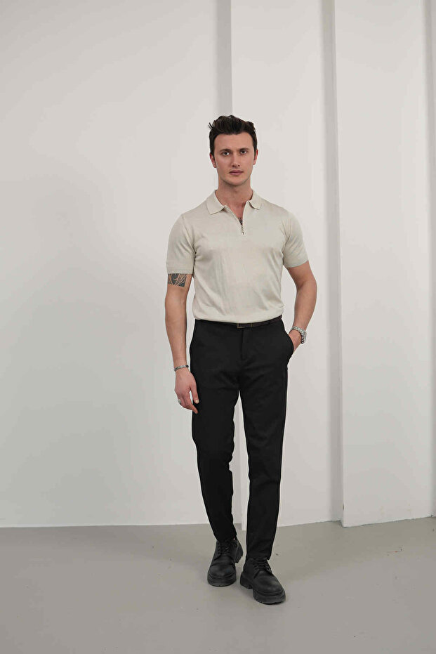 Men's Basic Zippered Polo Collar T-Shirt