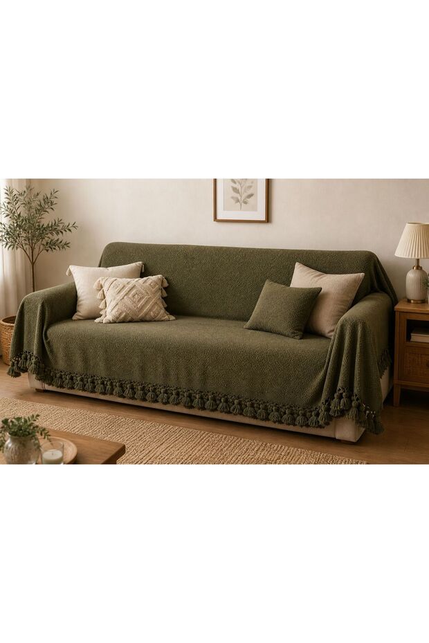 Sofa Cover / Bedspread Khaki Plaid 100% Cotton 200X230 cm