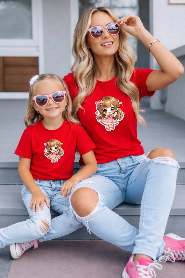 Mother-Daughter Matching Oversize T-Shirt 100% Cotton Printed Comfortable Fit Twin T-Shirt (Single Price)