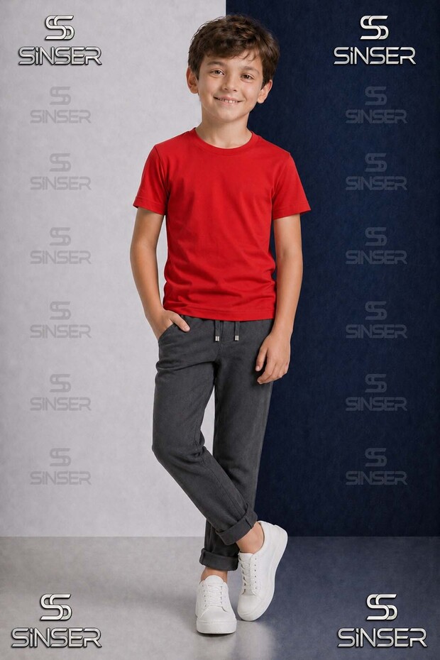 Boys' Plain Trousers with Elastic Waist Lycra Folded Cuffs Style 4.Mdl