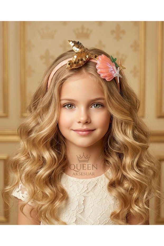 Luxury Gold Golden Yellow Shiny Sequin Sequined Mermaid Tail Sea Shell Children's Crown Mermaid Crown