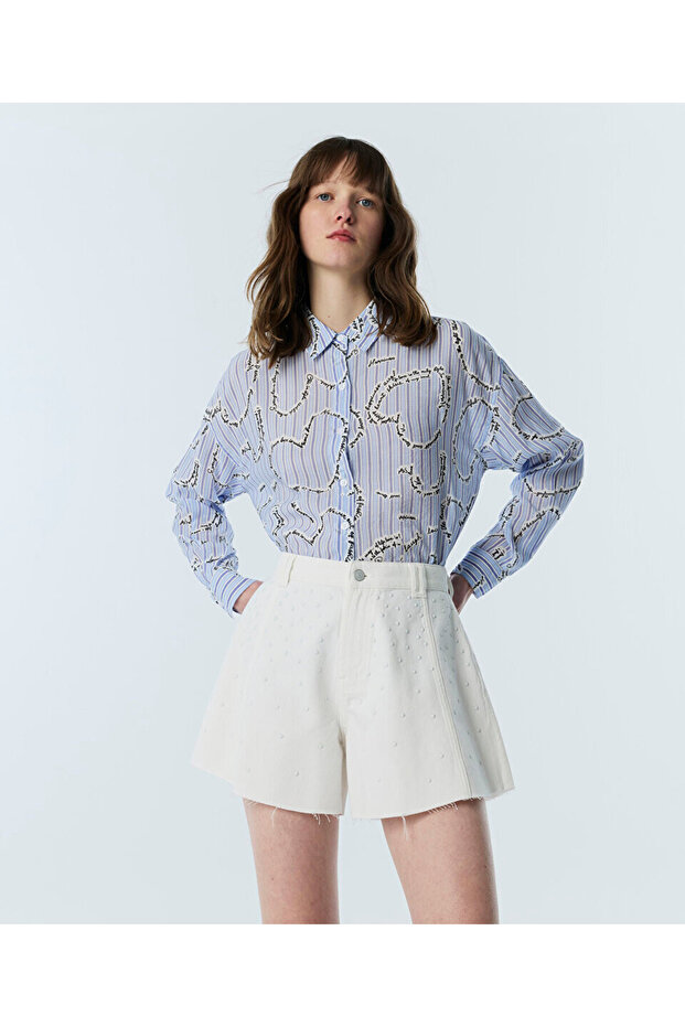 Trok Printed and Contrast Embroidered Shorts