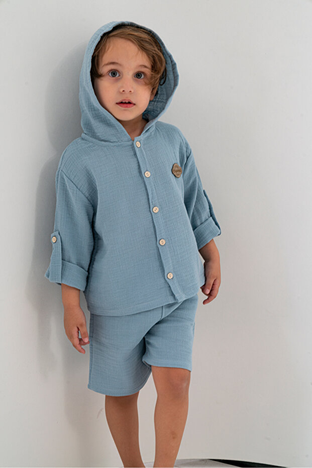 Boy's Hooded Muslin 2-Piece Summer Set 3714 Smr