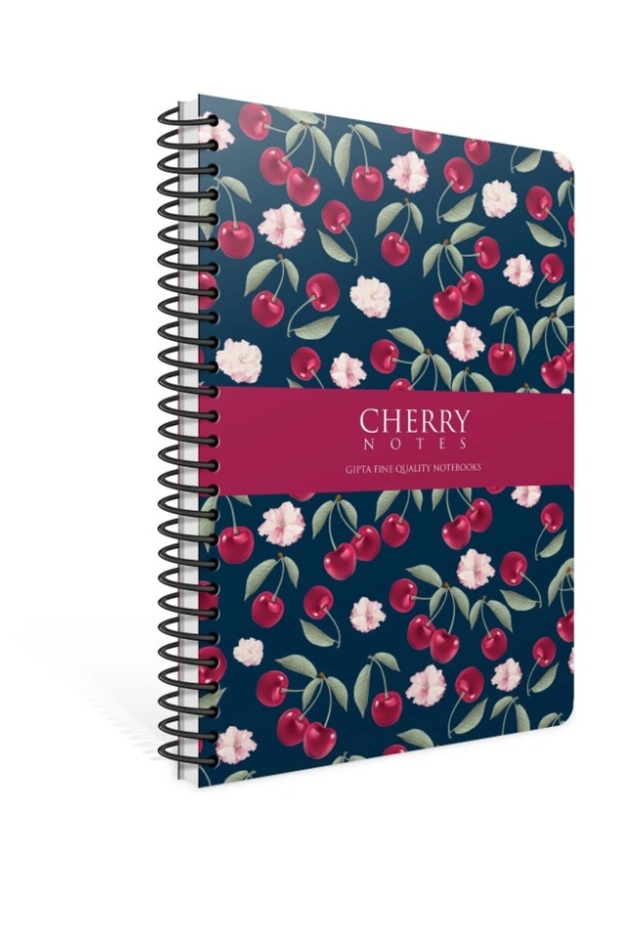 Cherry Spiral Hard Cover Unlined Notebook 17X24 cm 120 Sheets 70 Gram Cream Paper