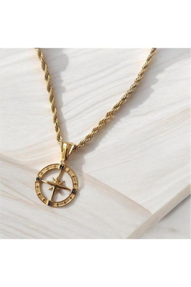 316L Stainless Steel Gold Pole Star Necklace |   Twist Chain Anti-Tarnish Unisex Stylish Design