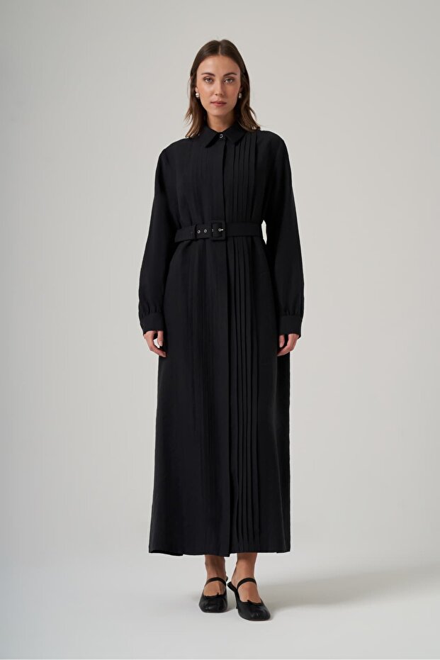 2050 Fabric-Detail Belted Dress Black