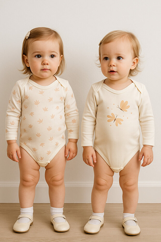 Printed Long Sleeve 2-Piece Organic Snap-On Girls' Bodysuit