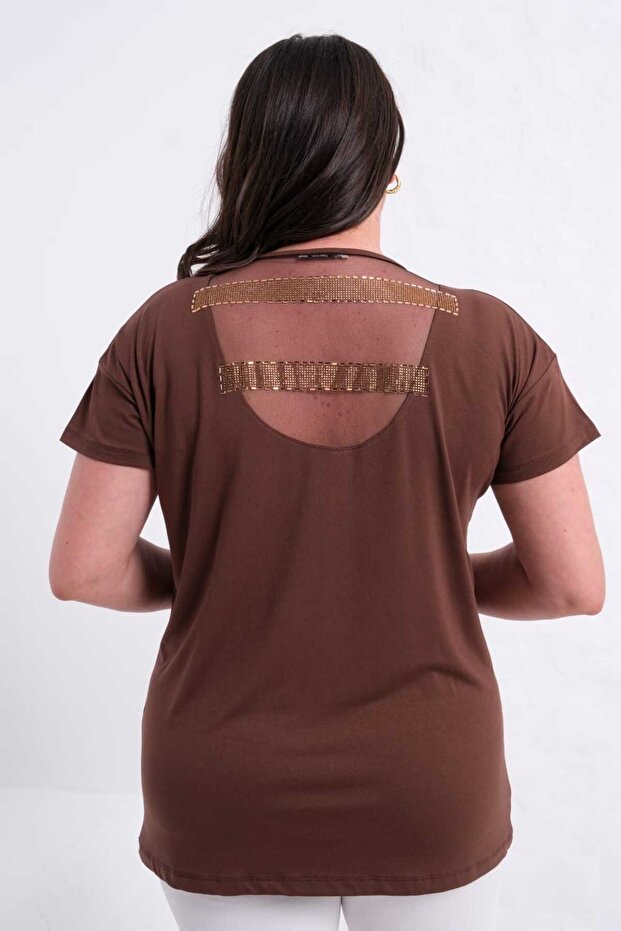 Women's V-Neck Viscose Blouse with Stone Detail on the Front and Back