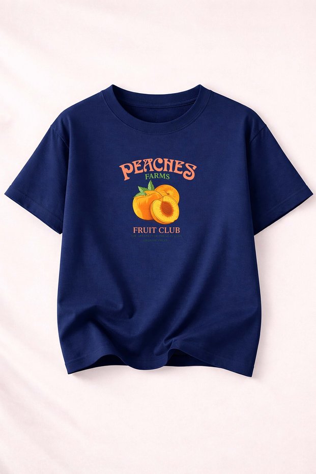 Peaches Print Detailed Women's Crew Neck Cotton T-Shirt