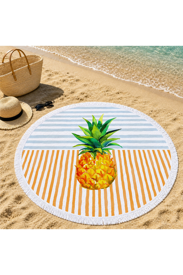Striped Modern Pineapple Patterned 150 cm Round Beach Towel