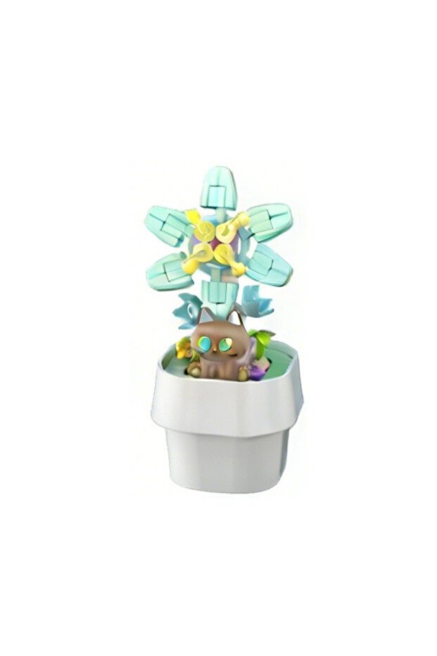 Flower Pot with Cat Figure Building Blocks 79 Pieces