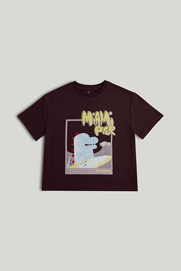 Brown Dinosaur Surf T-Shirt
