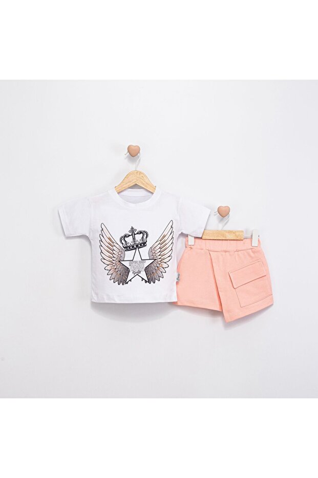 Alt Top- Star Printed Combed Cotton Set 2-Piece- Girls-White Pink