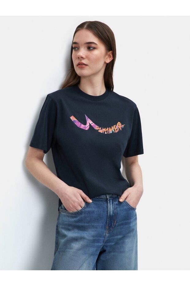 Ltb Blok Renkli Baskılı Relaxed Lacivert T-shırt