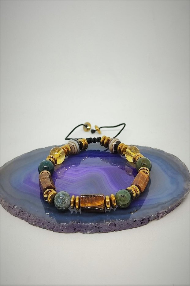 Certified Tiger's Eye, Bloodstone, Citrine, Agate, Hematite Natural Stone Bracelet