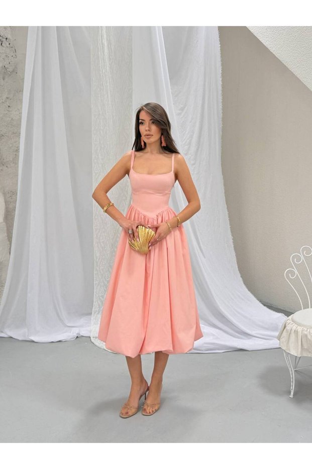 Premium Strappy Midi Dress Elegant Cut High Quality Stylish Design Women's Dress