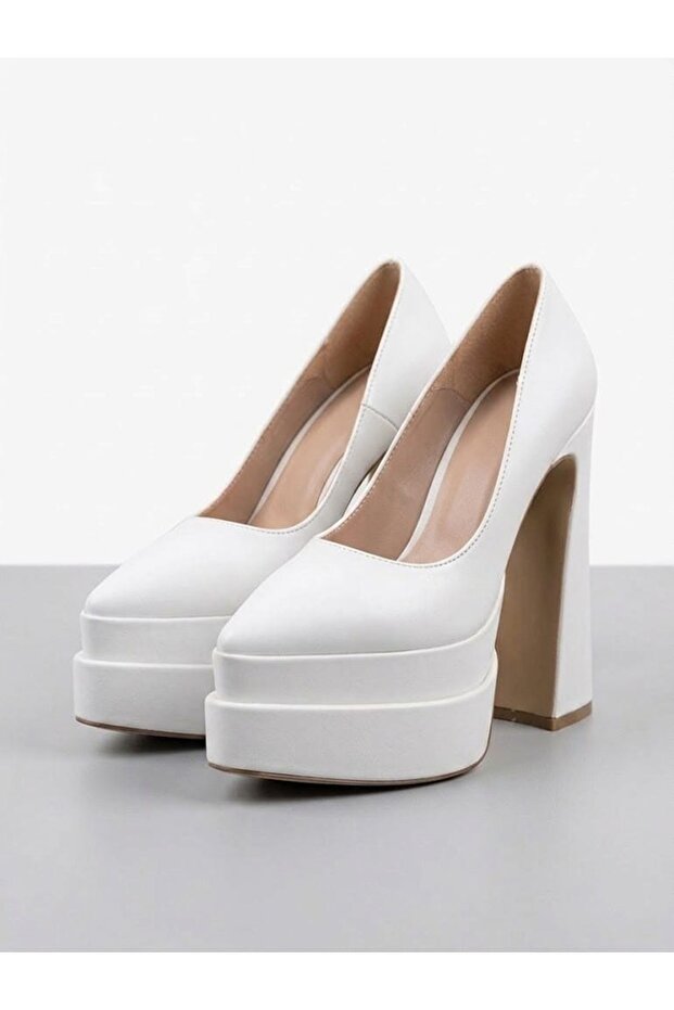 Rigelll White Skin Double Platform Special Design High Heeled Women's Shoes