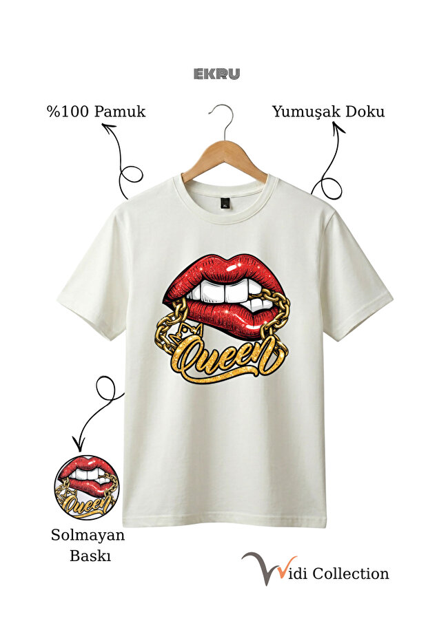 Queen Lip and Chain Printed 100% Cotton Regular Fit T-Shirt
