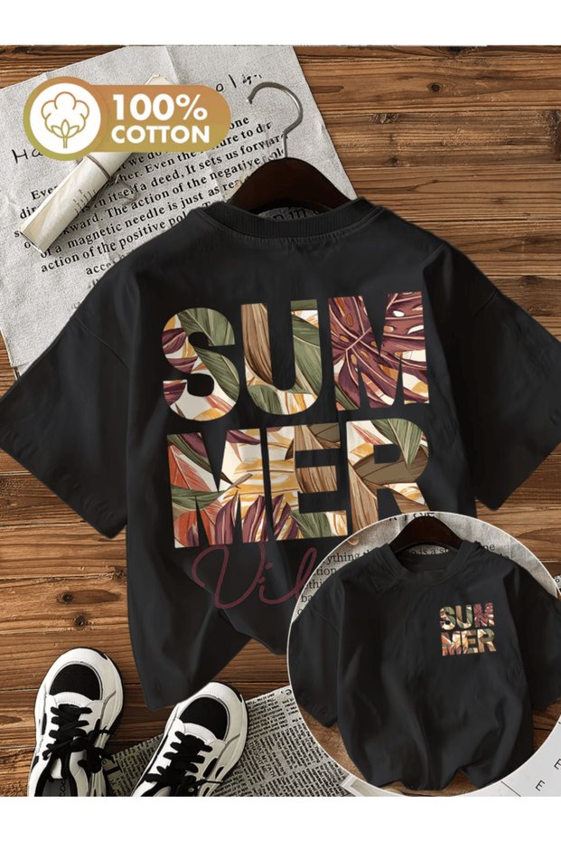 تي شيرت صيفي فاخر مطبوع بتصميم Summer Vibes
