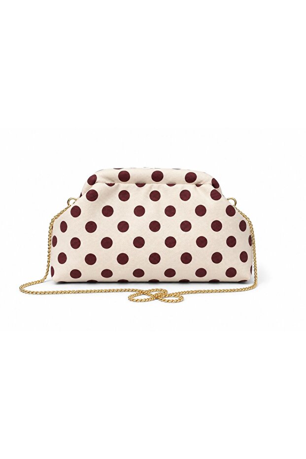 Dzynrhkn Polka Dot and Stripe Detailed Fabric Chain Strap Scholarship Bag