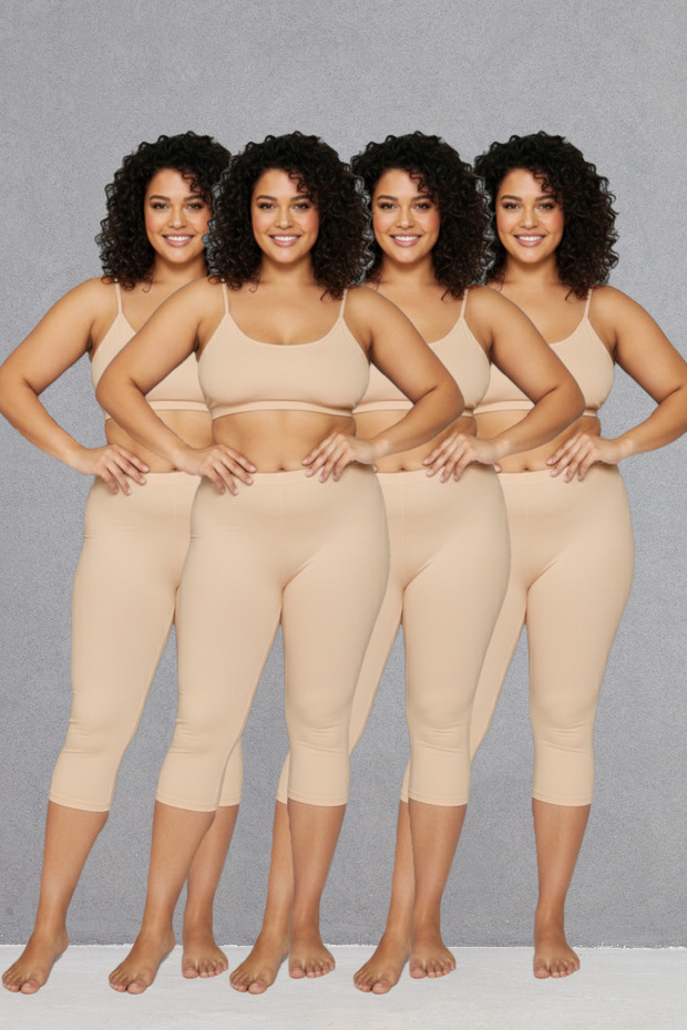 4 Pieces of Cotton Plus Size Combed Cotton Leggings, Knee-Length Leggings, Soft Leggings, Capri Leggings