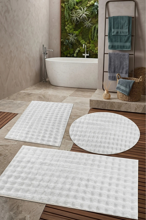 Bath Mat White Non-Slip Base Plush Bubble 50X50 cm