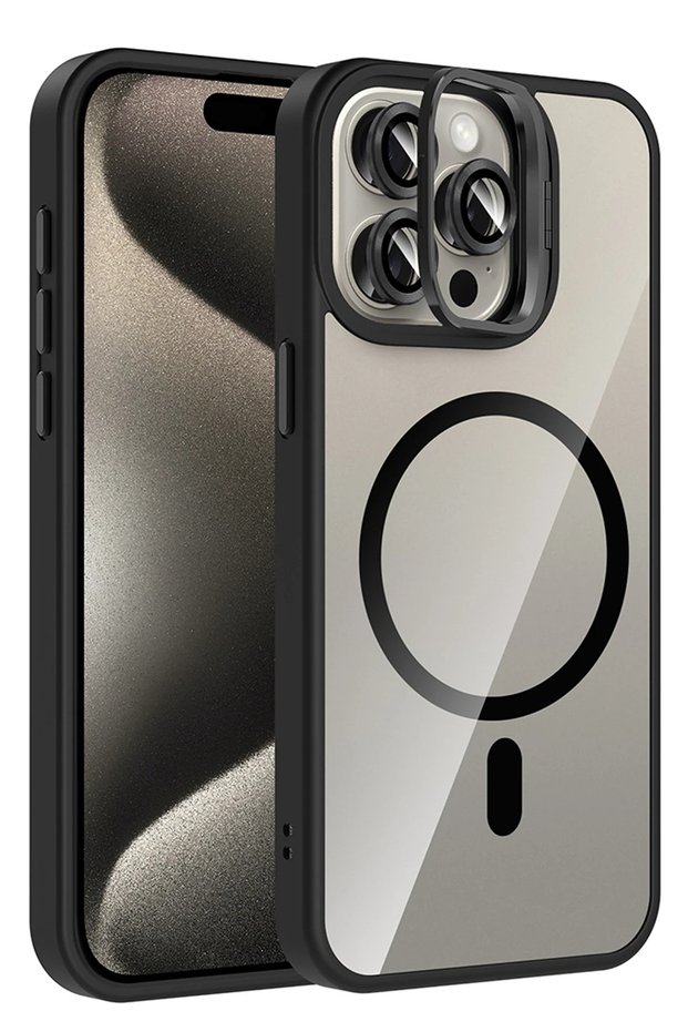 Ilkeshop iPhone 15 Pro Max Cover with Remim Lens and Magsafe Stand (143521) - Black