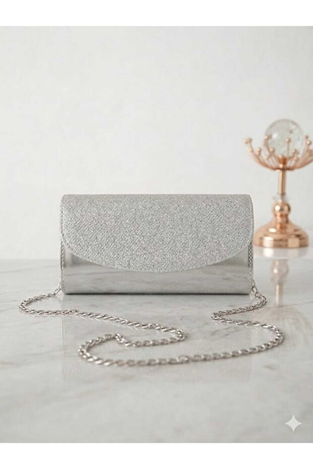 Sparkling Magnet Closure Metallic Mirrored Wedding and Special Occasion Chain Strap Gold Women's Bag