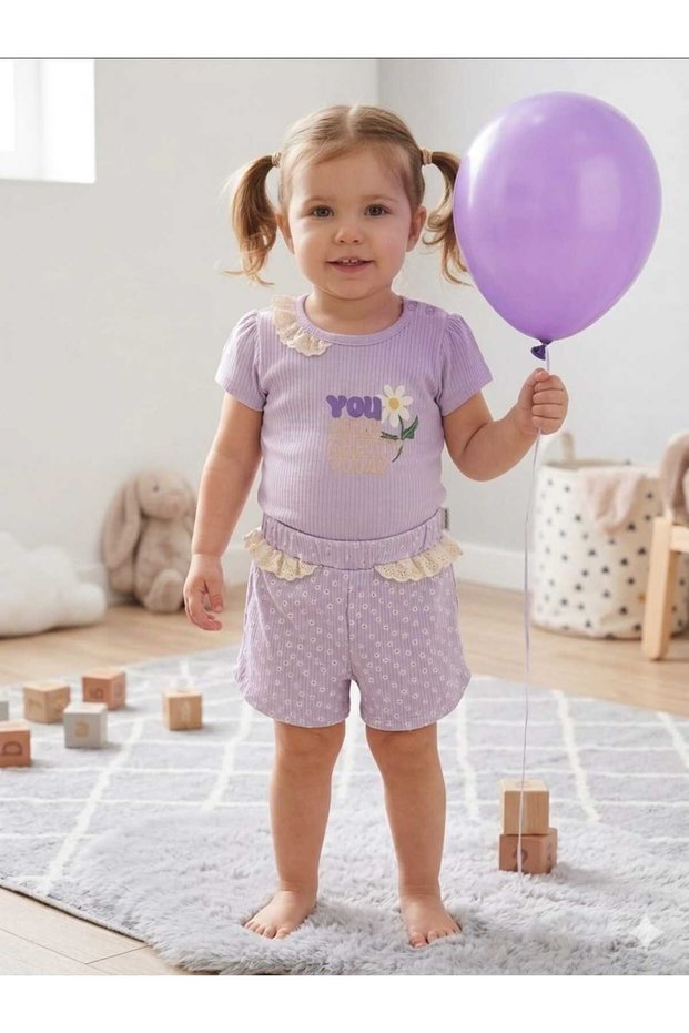 Lace Cotton Baby Girl Children's Summer 2-Piece Basic T-Shirt Shorts Bottom Top Set