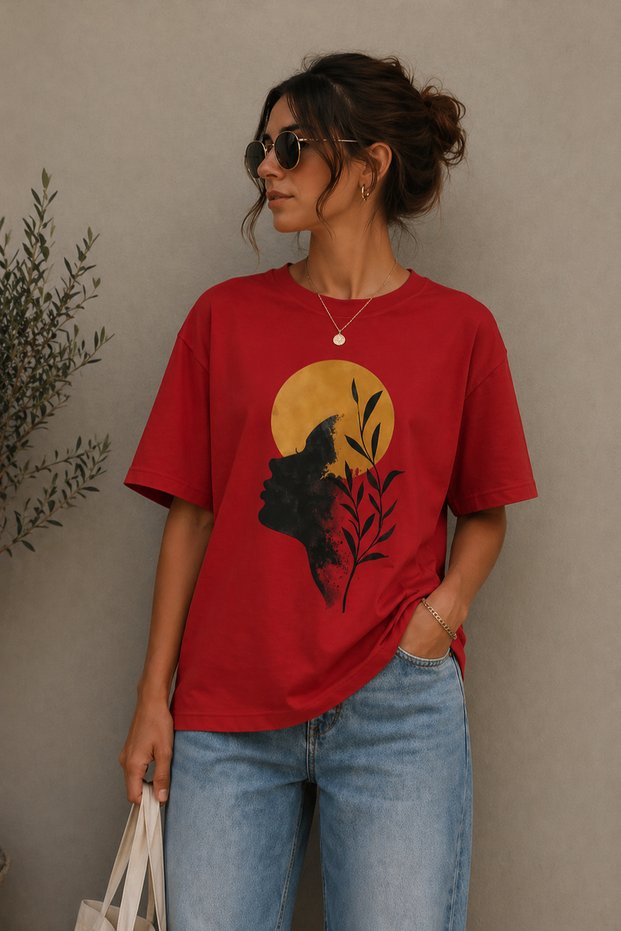 Abstract Female Silhouette Printed Unisex Oversize T-Shirt – Cotton Crew Neck Casual T-Shirt