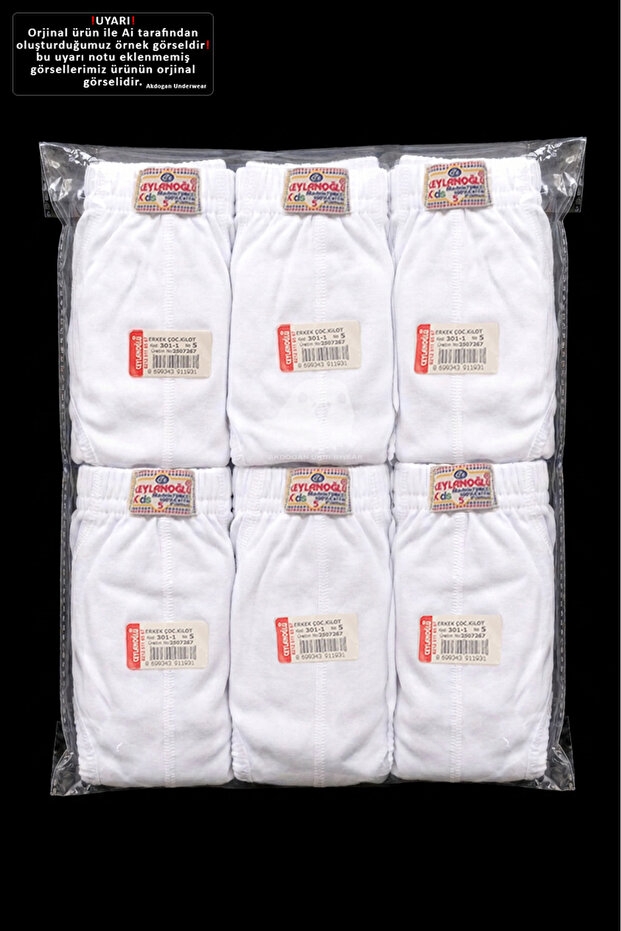 6-Pack White Colored Boys' Underwear - 3