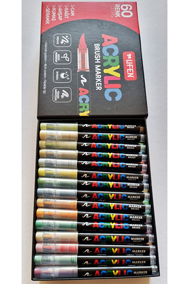 Modellino Brush Akrilik Marker Ufen Fırça Uçlu Akrilik Kalem Markör - 12 / 24 / 60 Renk Seçenekli