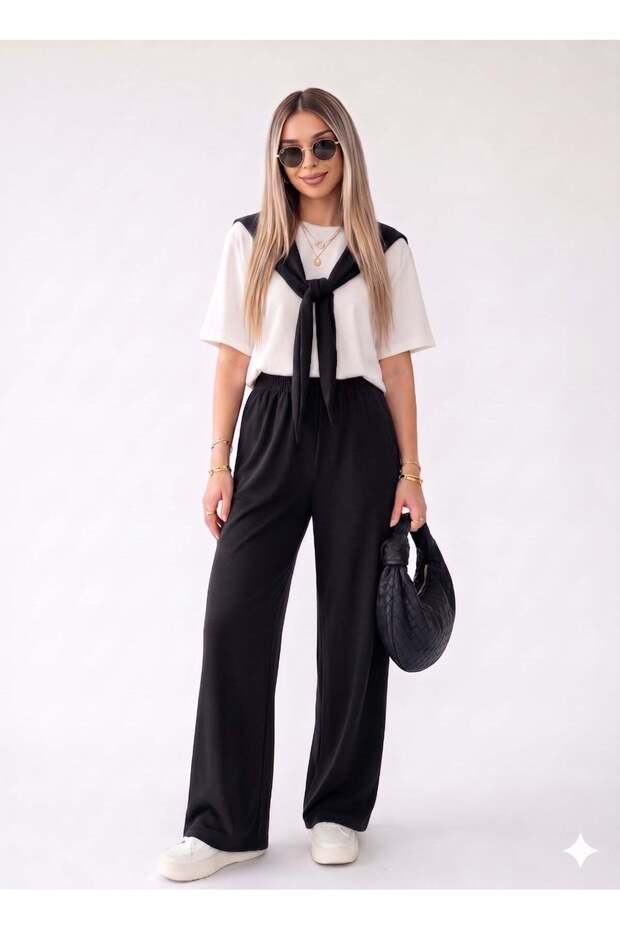 Shawl Detail Tracksuit Set Black